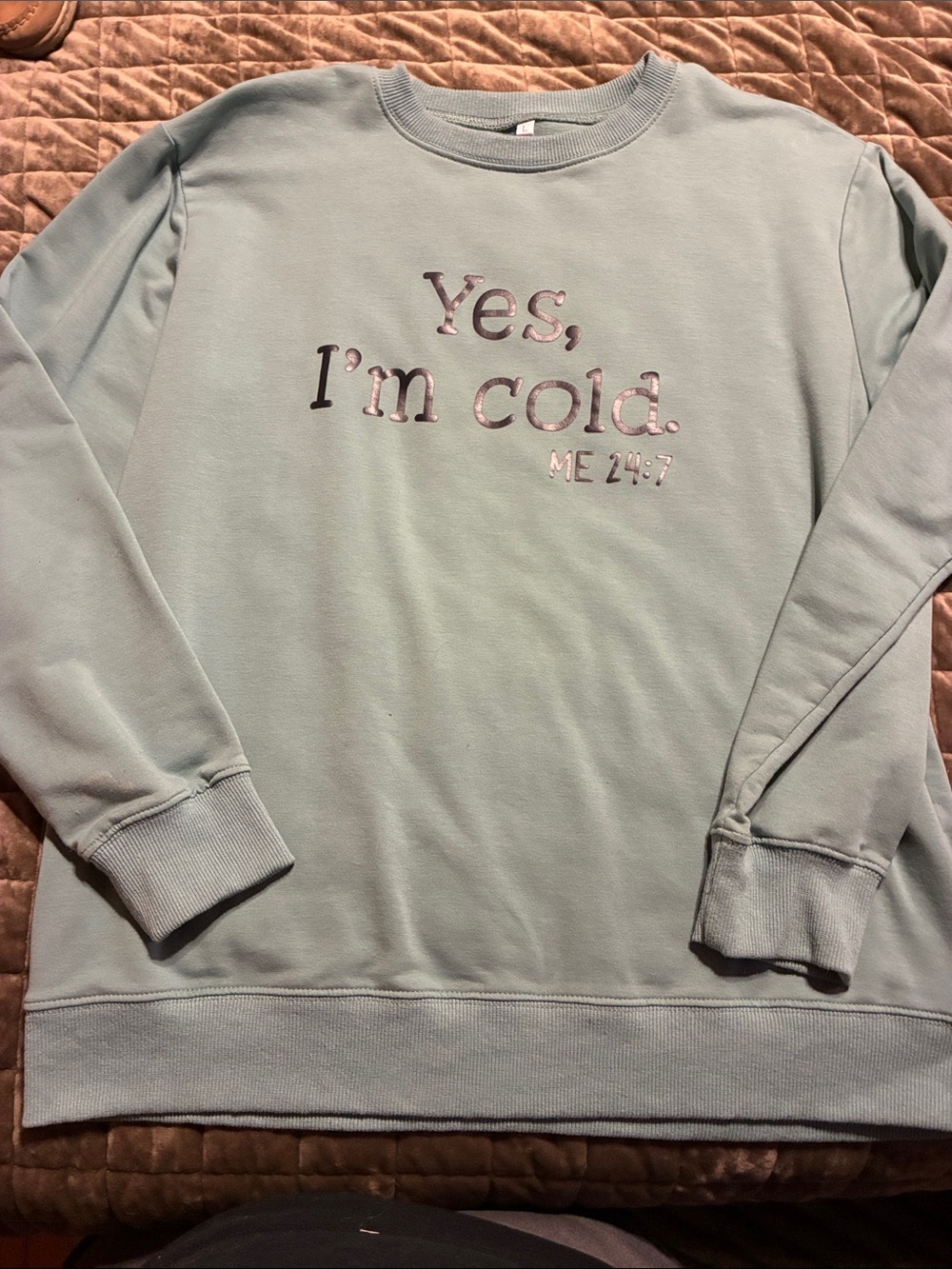 Amazon Women's Crewneck Sweatshirt in Pale Mint Green - "Yes, I'm Cold."